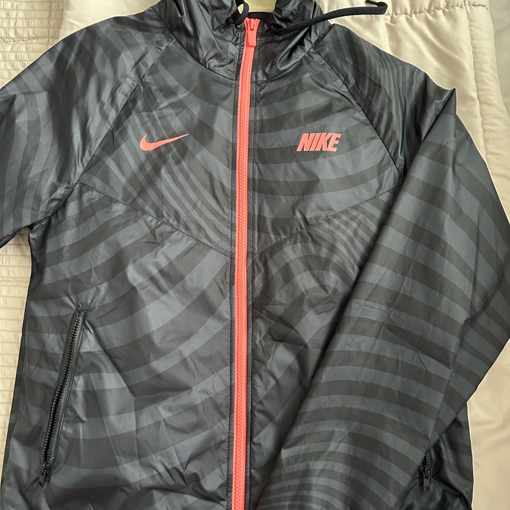 Nike Black and Coral Striped Hooded Jacket